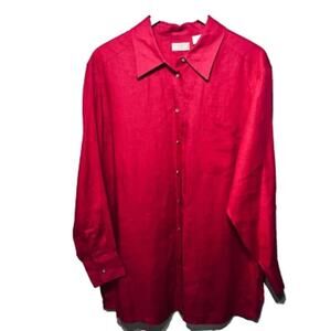 Elizabeth Liz Claiborne Blouse Tunic Fuchsia Summer Linen Button Up Side Slit 16